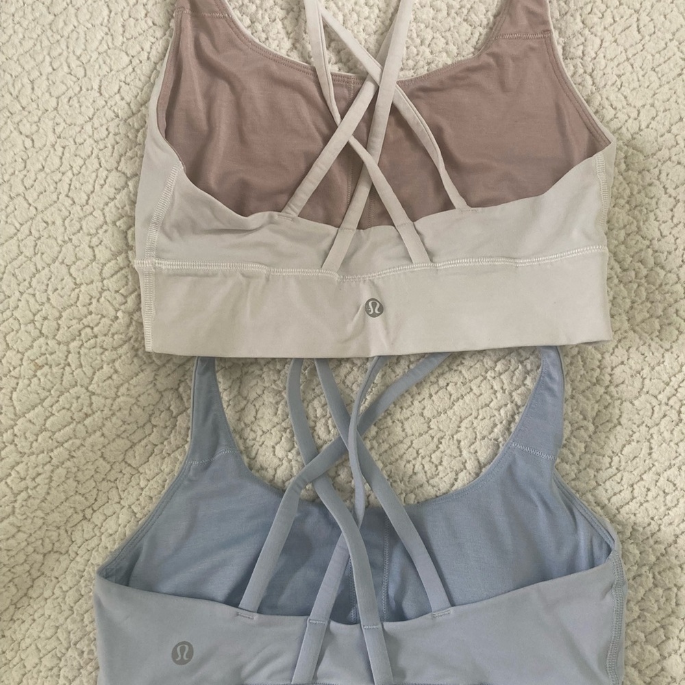 lululemon athletica Women's Strappy Sports Bra - Tan and Blue